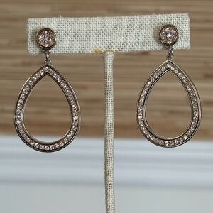 Stunning silver with gold accents and rhinestone dangle earrings NEVER WORN
